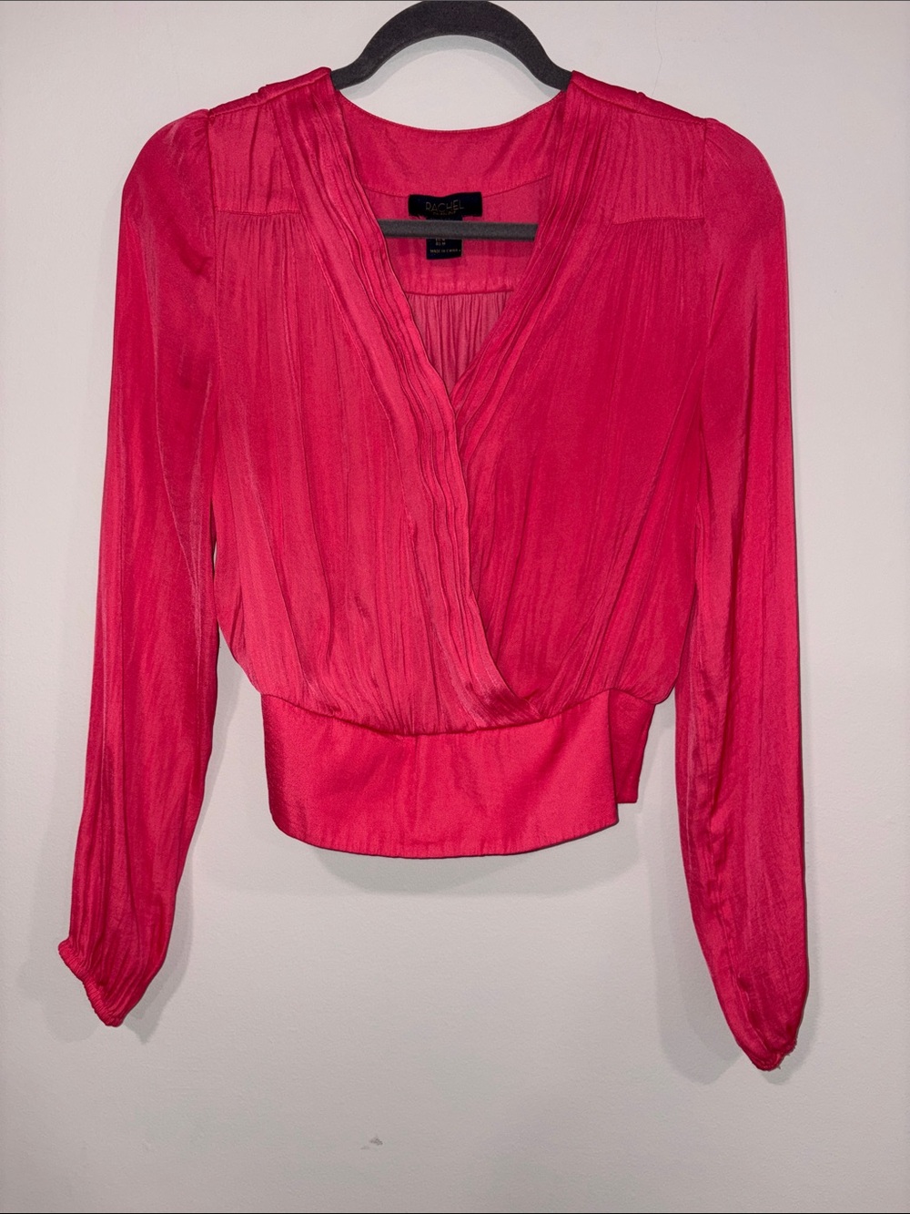 Hot Pink Surplice Long-Sleeve Blouse